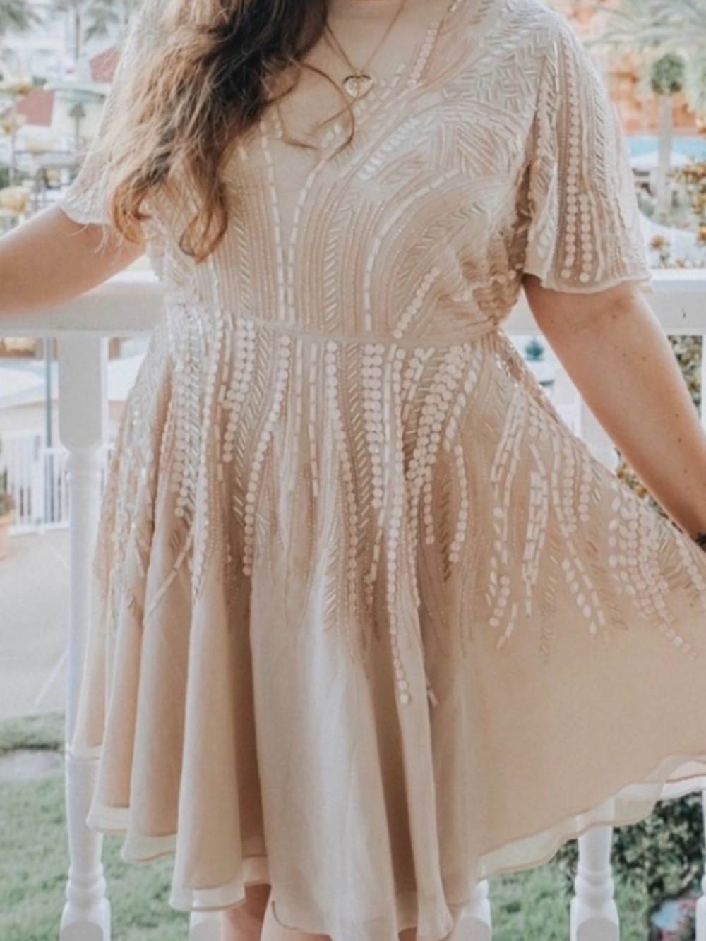 Feminine Flowy Beaded Sequin Romantic Midi Dress